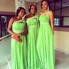 2021 Ny afrikansk lime grön chiffong brudtärna klänningar En axel spets Beaded ärmlös lång bridmaids prom klänningar bröllopsfest klänningar