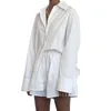 Survêtements femme 2 pièces femmes été survêtement 2022 couleur unie manches longues chemise simple boutonnage taille élastique Shorts pour filles bleu/Whi