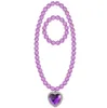 Ensemble collier et bracelet de perles pour enfants filles, bijoux avec grand pendentif en forme de cœur en cristal, déguisement, jeu de simulation, cadeau de fête, rose, bleu, violet