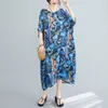 Johnature verano vestido retro estampado o-cuello coreano suelto cómodo media manga más tamaño mujeres vestidos vintage 210521