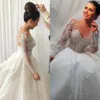 Mellanöstern Vit En Linje Bröllopsklänningar Appliques Beaded Dress 2022 Custom-Made Plus Size Långärmad Arabisk Dubai Bride Gowns Hochzeitskleid Vestidos de Noiva