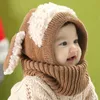 Nette Kaninchen Ohr Baby Hut Hase Geformt Plüsch Gestrickt Mit Kapuze Schal Für Neugeborene Kleinkind Winter Warme Beanie Kinder Earflap Hüte