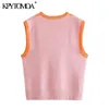 Women Fashion Argyle Partten Knitted Vest Sweater V Neck Sleevless Female Waistcoat Chic Tops 210420