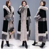 여자 모피 가짜 긴 코트 여성 겨울 패션 두꺼운 따뜻한 후드 스티칭 컬러 블랙