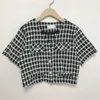 Coreano Vintage Plaid Giacca Corta Cappotto Delle Donne di Estate Del Manicotto Con Scollo A V Monopetto Magliette E Camicette Eleganti Signore Alla Moda Outwear 210513