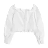 Zomer vierkante kraag witte blouses tops voor dames stijlvolle gewas chiffon vrouwen crop shirts solide slanke rok stijl zoete blusas 210417