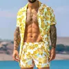 Hawaiianische Mens Drucksatz Kurzarm Sommer Blumenhemd Strand Zwei Teile Anzug Mode Männer Sets M-3XL