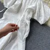 Летние сексуальные спагетти ремешок MIDI платье женщины белый короткий слойный рукав высокая талия на плечо Vestidos Женская пляжная вечеринка халат Y0603