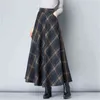 Mama Wysoka talia Wełniana Plaid Spódnice Jesień Zima Damska Plus Size Wełna Maxi Spódnice Kobiet Moda Casual Długa Streetwear 211120