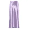 New Ladies Skirt Satin Light Purple Long High Waist Bag Hip A-line Over The Knee Elegant 210419