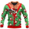 Cloocl baixo peixe feio Natal santa chapéus hoodie 3d gráficos harajuku capuz hop hop pulôver engraçado homens vestuário hoodie tops y1120