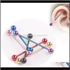 Tongue Rings Body Jewelry Drop Delivery 2021 50Pcs/Lot Wholesale Mix Color Stainless Steel Industrial Barbell Fake Ear Gauges Piercing Tragus