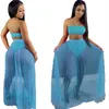 Summer Womens Cause Dresses Two Piece Sexy Mesh Crop Top Strapless Skirt Bodycon Dress Fashion Solid Colors Skirt S-XXL