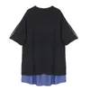 [EAM] Women Black Spliced Big Size Denim Zipper Dress Round Neck Half Sleeve Loose Fit Fashion Spring Summer 1DD7668 21512