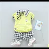 Baby Kids Maternità Drop Delivery 2021 Neonato Vestiti Camicia di moda Camicie finte in due pezzi Pantaloni scozzesi bianchi neri Set di abbigliamento per ragazzi Bna6G