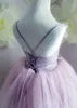 Lila Kralen Baljurk Bloem Meisje Jurken Voor Bruiloft V-hals 3D Geappliceerd Pages Pageant Towns Tulle Sweep Train Kids Prom Dress