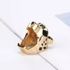 Vintage 2022 Ny lyxig slät pante -ring Big Emalj Hollow Leopard Ring Green Eyes For Women Men Party Jewelry1920025