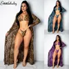 Summer Bikini 3PCS Swimwear Women Leopard Print Beach Wear Set Swimwear+Cover Up Candigan Bathing Suit Sarongs