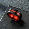 Red Groove Ring Band Finger Contrast Color Black Stainless Steel Rings Donna Uomo Gioielli di moda