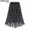 Polca de Tule Black White Polka Dot Chiffon plissada Salia de verão Salas femininas plus size Harajuku coreano Midi Skirt Women Y0824