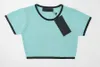 여자 니트 T 셔츠 프론트 레터 클래식 짧은 블라우스 작물 탑 슬리브 라운드 칼라 폴로 셔츠 면화