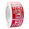 2.5*4.5cm 4 Different Fragile Paper Packing Sticker Label Printed Red and White Self Seal Rolling Warning Stickers