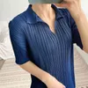 Sommer Marineblaues Kleid für Frauen Revers Kurzarm beiläufige dünne weibliche elegante Streetwear-Kleider 2D3601 210526