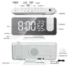 Väckarklocka LED Watch Table Dekor Spegel Klockor Despertador Radioprojektion med temperaturfuktighet Elektronisk skrivbord 210804