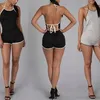 Combinaison noire femmes été sans manches mince courte barboteuse contrastée sangle de cou suspendue sexy combishort femme Casua 210517