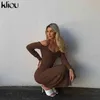 Kliou Dzianiny Solidna sukienka Maxi Kobiety Jesień Sexy Halter Slash Neck Bodycon Szata Kobieta Lady Korpialnia Elegancka Spódnica Vestidos Y1204