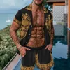 Homens Hawaiian Impressão Camisa Sets 2021 Verão Manga Curta Botão Camisa Beach Shorts Streetwear Mens Casuais Terno Duas Peças X0702