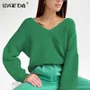 LLYGE DA Solid Casual Women's Sweater Long Sleeve Deep V-Neck Knit Women Sweaters Autumn Winter Low Price Pullover Top 210922