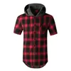 Hommes chemises décontractées hommes à manches courtes à capuche Plaid classique flanelle Chemise Hipster Harajuku hommes Hip Hop Streetwear homme Chemise