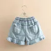 夏のファッション3-6 8 10 12年幼児子供服の穴巾着綿の子供ベイビーデニムジーンズのショートパンツ210529