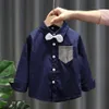 Blusar för flickor rutiga mönsterskjortor för tjej bow barn blus för flickor vårens höst barnkläder flicka 210412