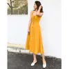 Sexy Bohemian Tunic Beach Sukienka Wakacje Sundress Vintage Pojedyncze Piersi Solid Color Yellow Sukienki Kobiet Vestidos 210608