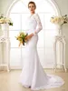 2022 Bridal Gown Trumpet Wedding Dress V Neck Court Train Chiffon Floral Lace Long Sleeve Sexy See-Through Backless Illusion Vestido De Noiva Robe De Mariage