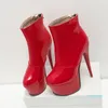 Sexy High Heels Ankle Boots For Women Shoe Fashion Platform PU Leather Short Boots White Red Party Fetish Shoes Large 4540