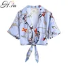 HSA Boho Vintage Zincir Sashes Kısa Kimono Kadınlar Yaka Batwing Kollu Bayan Bluzlar Rahat Blusas 210417