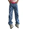 Erkek Kot Moda Ekose Pantolon Marka Tasarımcısı Baggy Hip Hop Denim Pantolon Gevşek Fit Mavi Kontrollü Baskı Varış