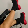 Sonbahar Kış Yeni Çift Çorap Ayakkabı Kadın Kalın Tabanlı Rahat Büyük Boy Net Kırmızı Örme Kısa Çizmeler Kadın Botas De Mujer 2021 Y1018