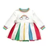 Baby Girl Dress Rainbow Stickning Långärmad Fall Outfit Kläder Vinter Kids Klänningar för S 210521