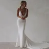 Zeemeermin Strand Trouwjurk 2022 Sexy Diepe V-hals Backless Bruidjurk Lange Boho Witte Mode Vestido De Noiva