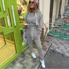 Moda 2 piezas mujeres viaje ocio Jogging traje Color sólido chándales forro polar sudaderas pantalones conjunto 210331