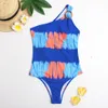 One Shoulder Piece Swimsuit Women Print Swimwear Female Bodysuit Push Up Monokini Backless Bathing Suits Beach Wear 210521