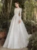 2021 Luxo Beading Vestidos de Noiva Muçulmanos Vestidos De Noiva Manga Lamber Sequined Marfim Lace Turke Robe de Mariage