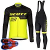 Printemps / Automne SCOTT Team Mens Maillot de cyclisme Ensemble Chemises à manches longues Pantalon à bretelles Costume VTT Tenues de vélo Uniforme de vélo de course Vêtements de sport en plein air Ropa Ciclismo S21042036