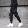 Homens Calças De Carga Preto Fitas Harem Jogos Casuais Cotton Streetwear Bolsos Hip Hop Pants Pants Harajuku Calças de Moda 211201