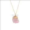 Collane con ciondolo Ciondoli Gioielli Ciondolo Sier Aessories Natural Irregar Shape Gemstone Rose Quartz Healing Crystal Collana Unshaped Amet