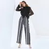 Gestreepte chiffon-broek voor vrouwen wijde beenbroek Palazzon elastische hoge taille casual kleding lente mode 210521